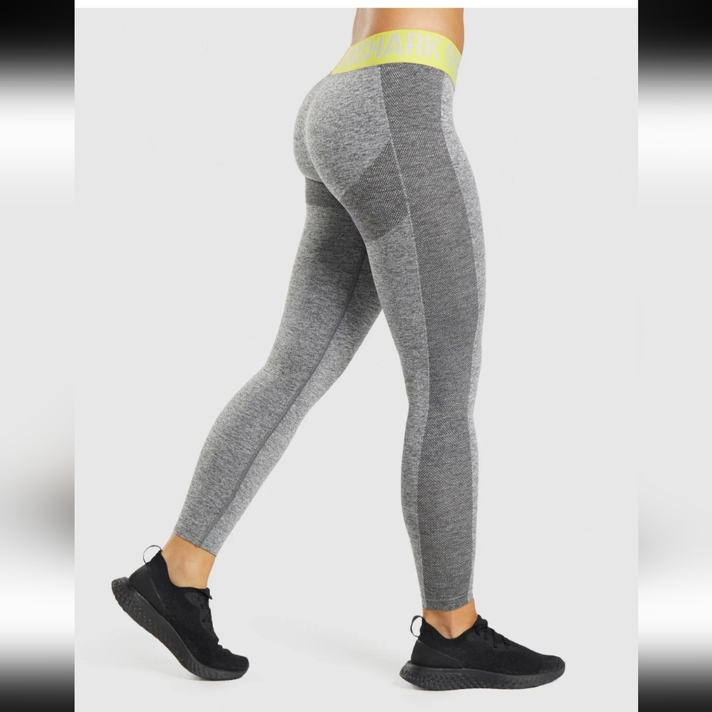 Gymshark Leggings in Gray with Neon Yellow Waistband